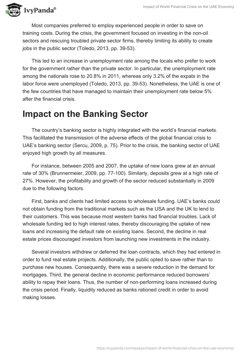 Impact of World Financial Crisis on the UAE Economy. Page 3