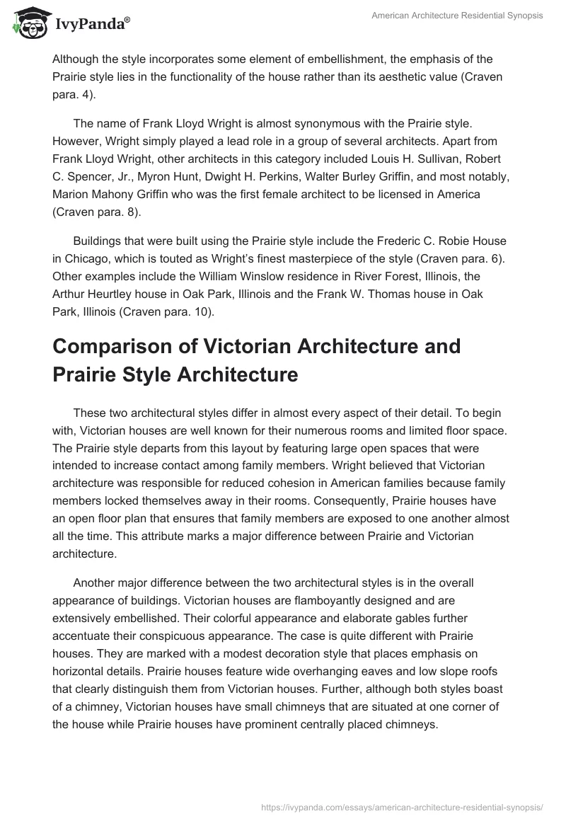 American Architecture Residential Synopsis. Page 3
