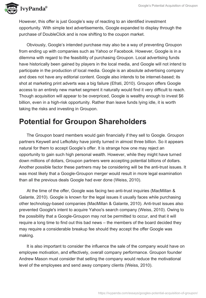 Google’s Potential Acquisition of Groupon. Page 2