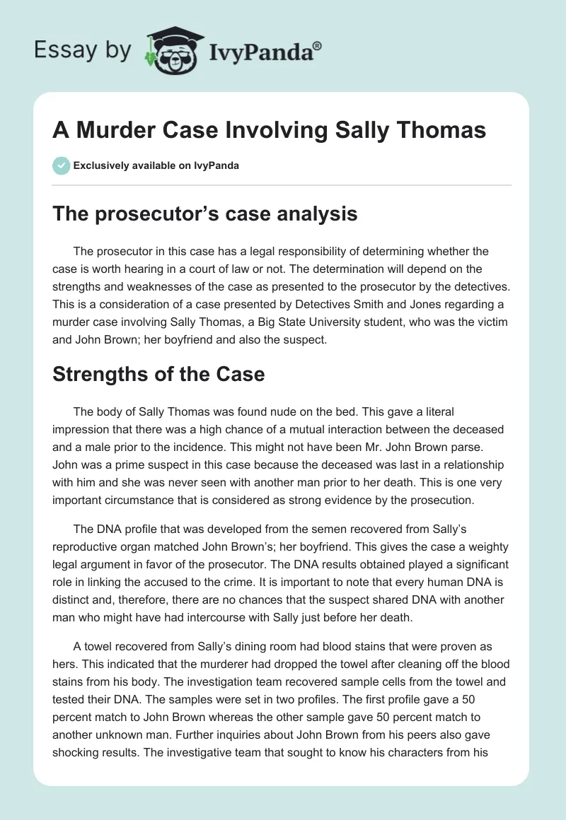 A Murder Case Involving Sally Thomas. Page 1