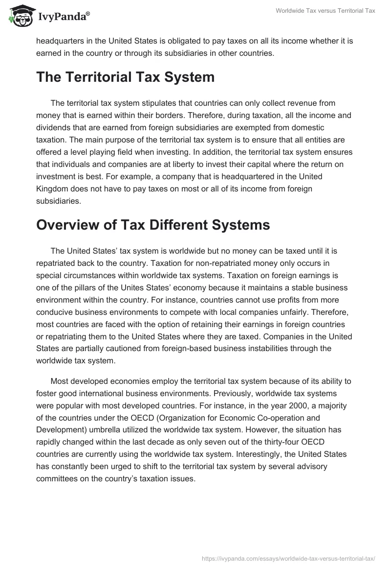 Worldwide Tax versus Territorial Tax. Page 2