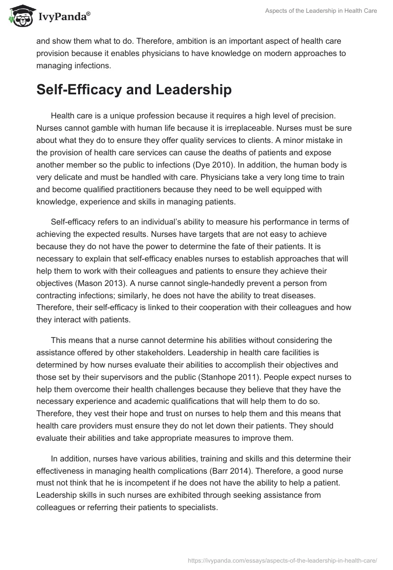 Aspects of the Leadership in Health Care. Page 5