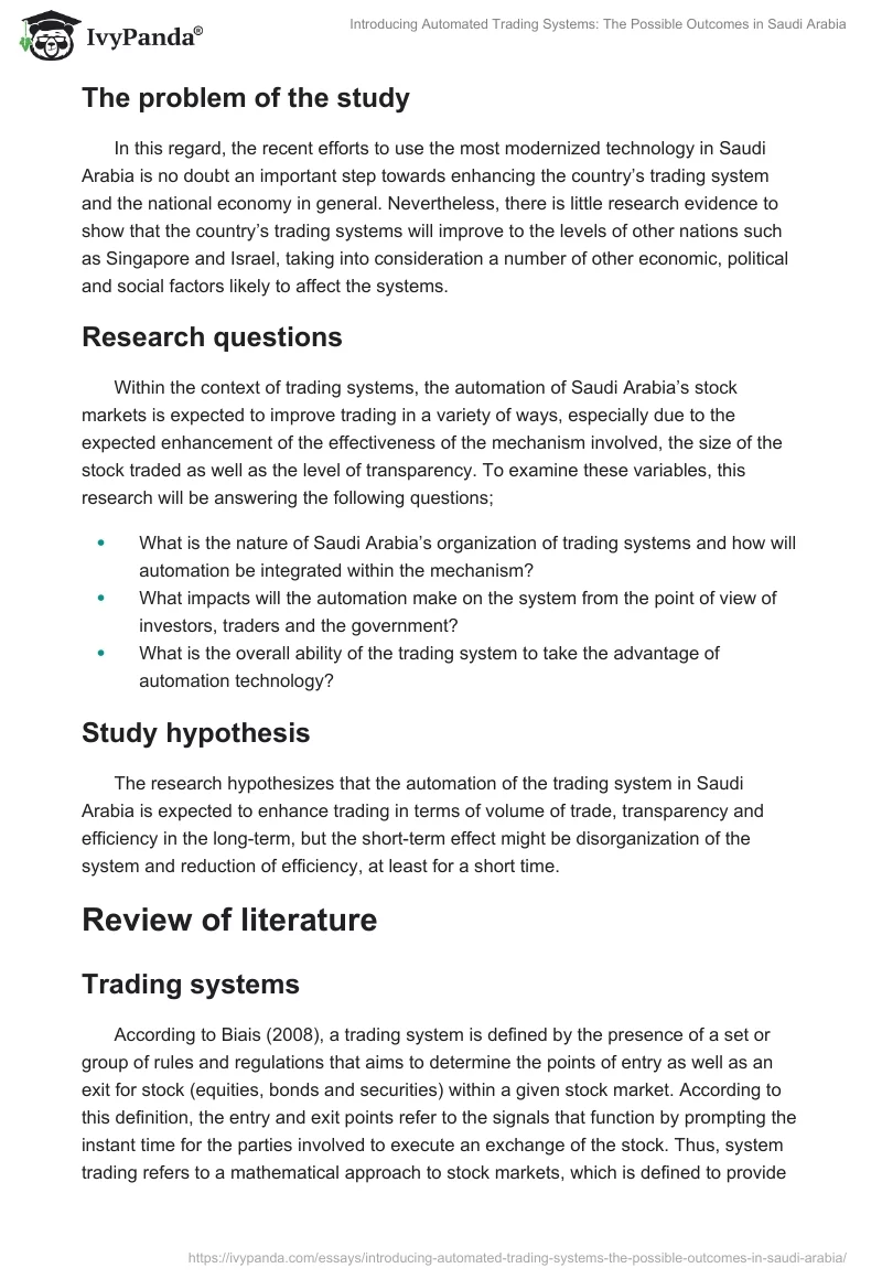 Introducing Automated Trading Systems: The Possible Outcomes in Saudi Arabia. Page 2