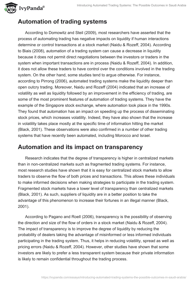 Introducing Automated Trading Systems: The Possible Outcomes in Saudi Arabia. Page 4