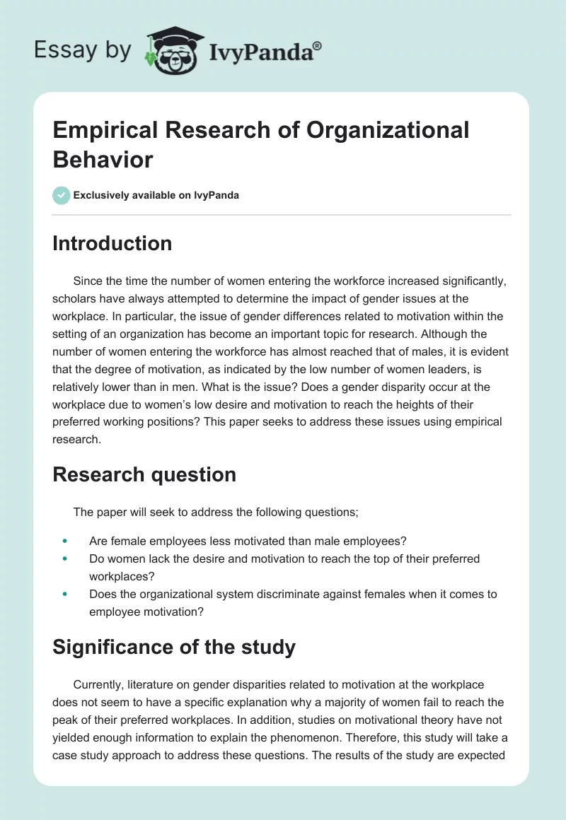 Empirical Research of Organizational Behavior. Page 1