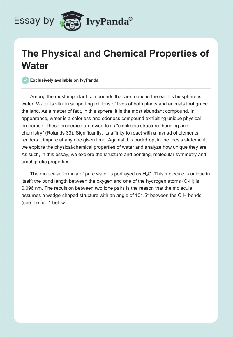 The Physical and Chemical Properties of Water. Page 1