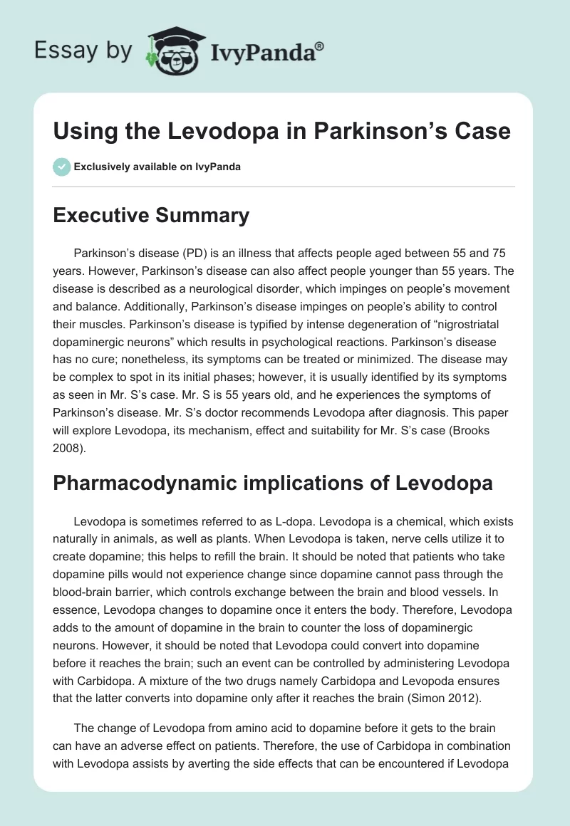 Using the Levodopa in Parkinson’s Case. Page 1