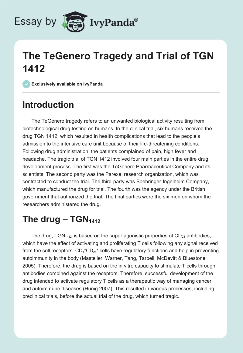 The TeGenero Tragedy and Trial of TGN 1412. Page 1
