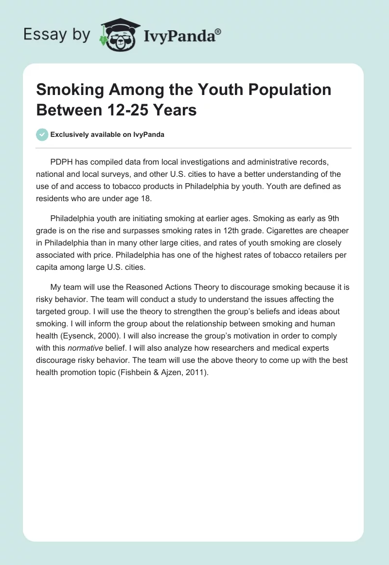 Smoking Among the Youth Population Between 12-25 Years. Page 1