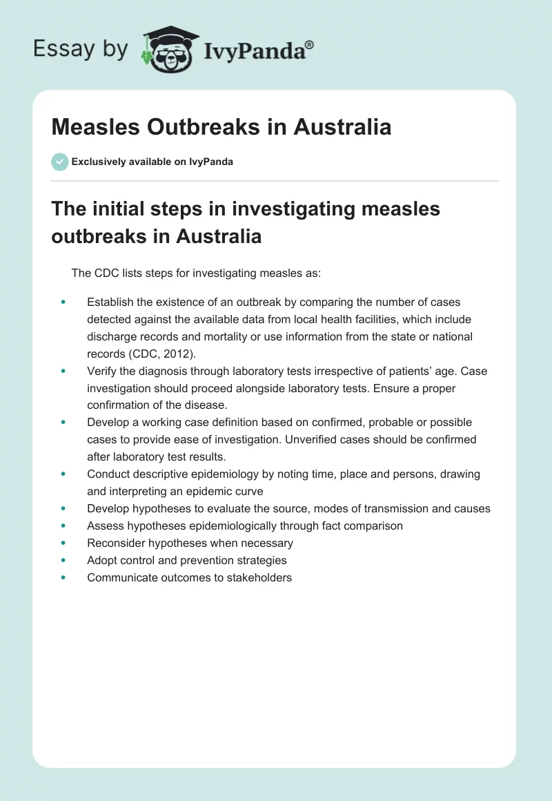 Measles Outbreaks in Australia. Page 1