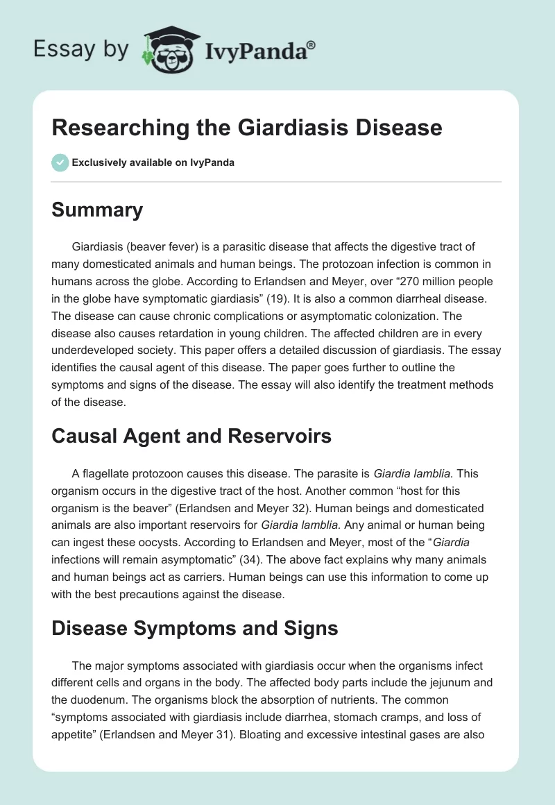 Researching the Giardiasis Disease. Page 1
