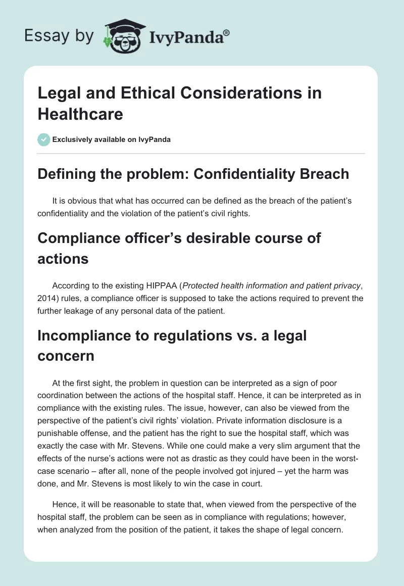 Legal and Ethical Considerations in Healthcare. Page 1