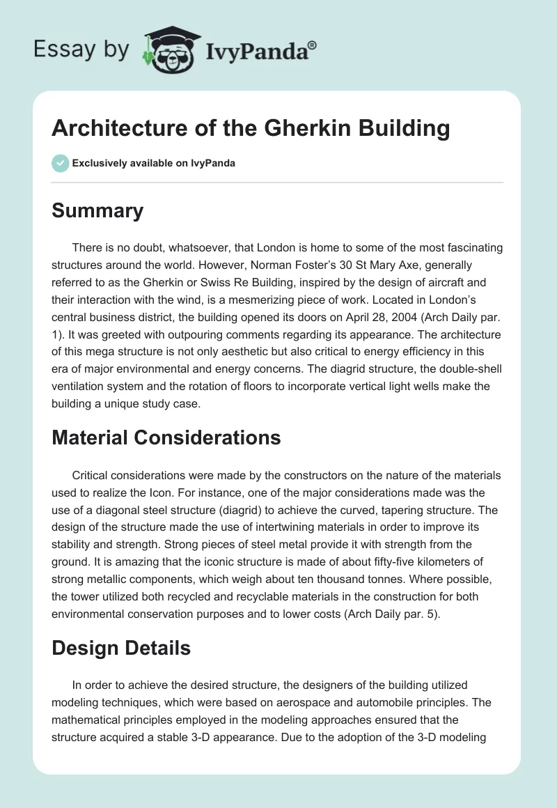 Architecture of the Gherkin Building. Page 1