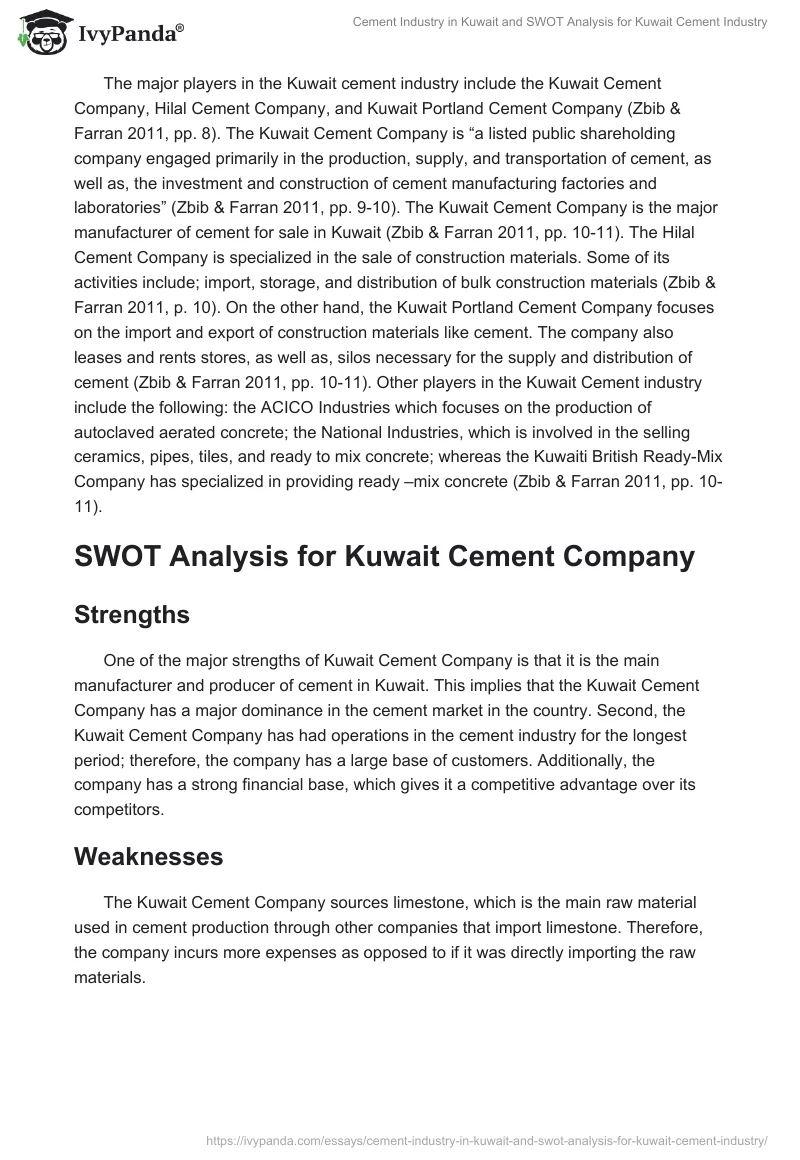Cement Industry in Kuwait and SWOT Analysis for Kuwait Cement Industry. Page 2