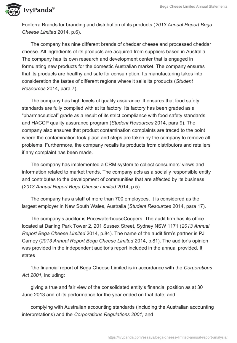 Bega Cheese Limited Annual Statements. Page 2