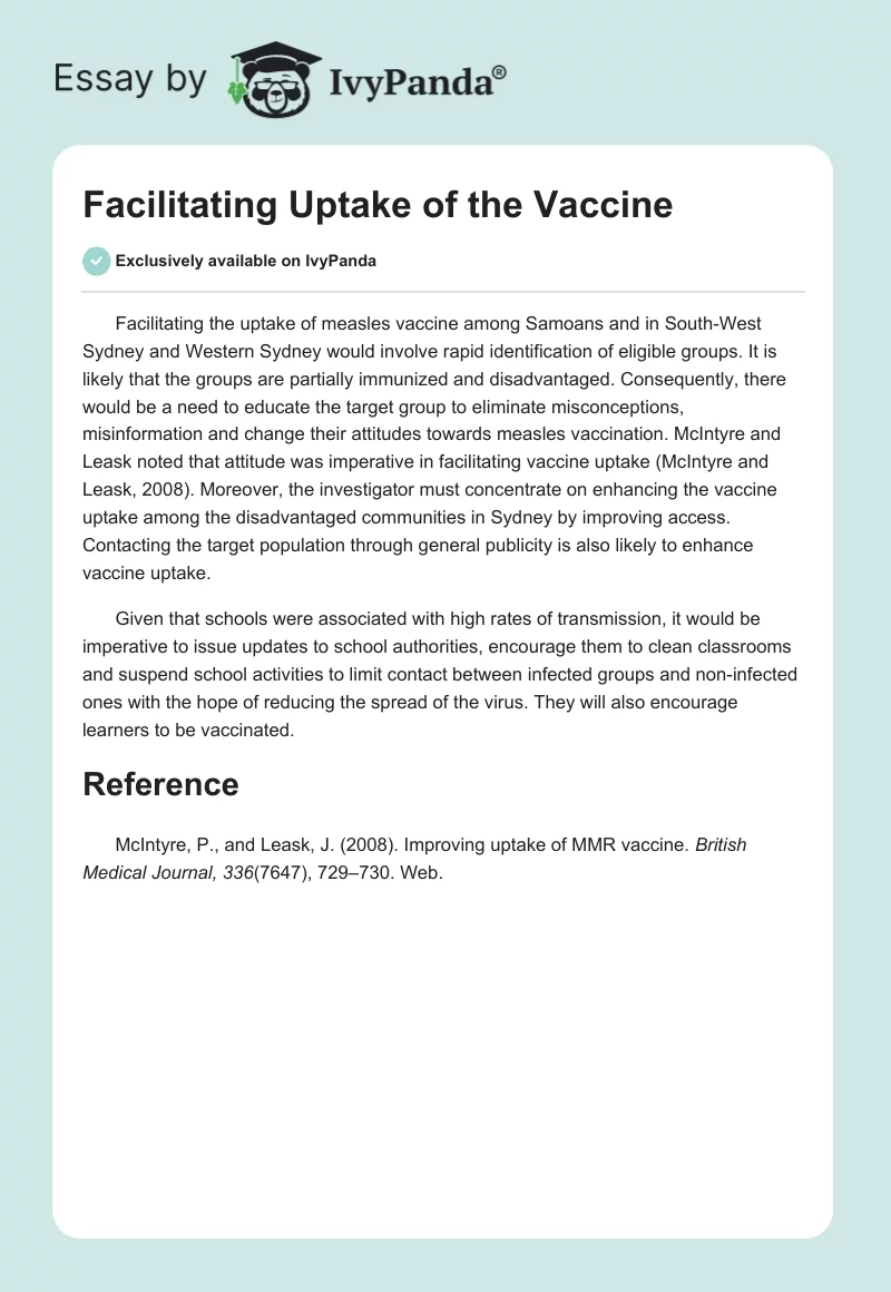 Facilitating Uptake of the Vaccine. Page 1