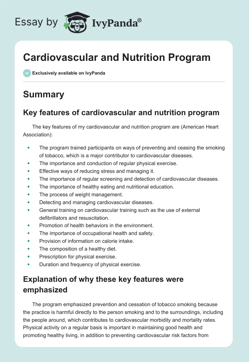 Cardiovascular and Nutrition Program. Page 1