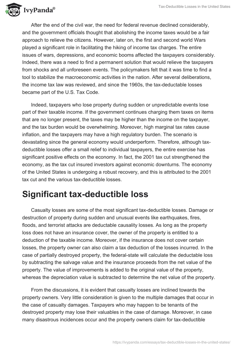 Tax-Deductible Losses in the United States. Page 2