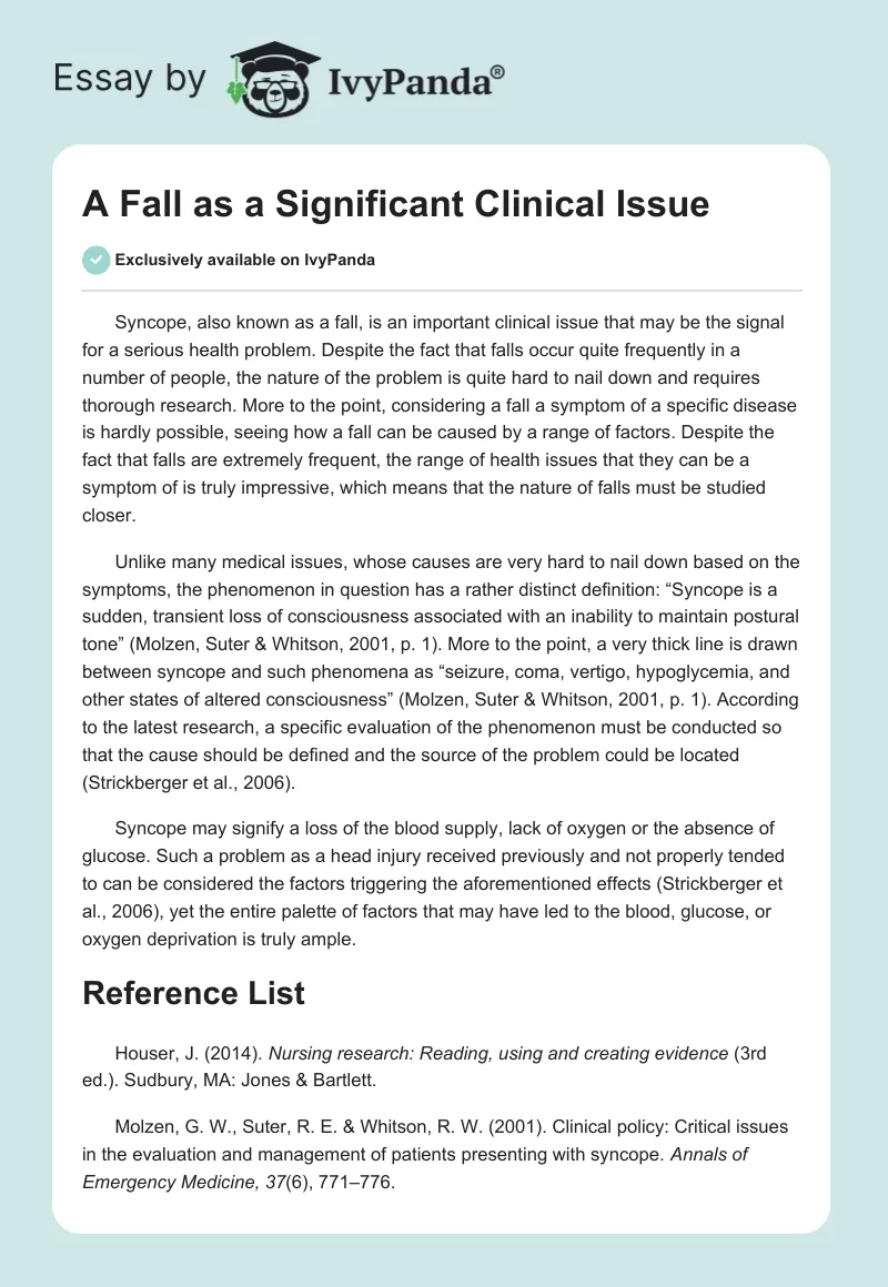 A Fall as a Significant Clinical Issue. Page 1