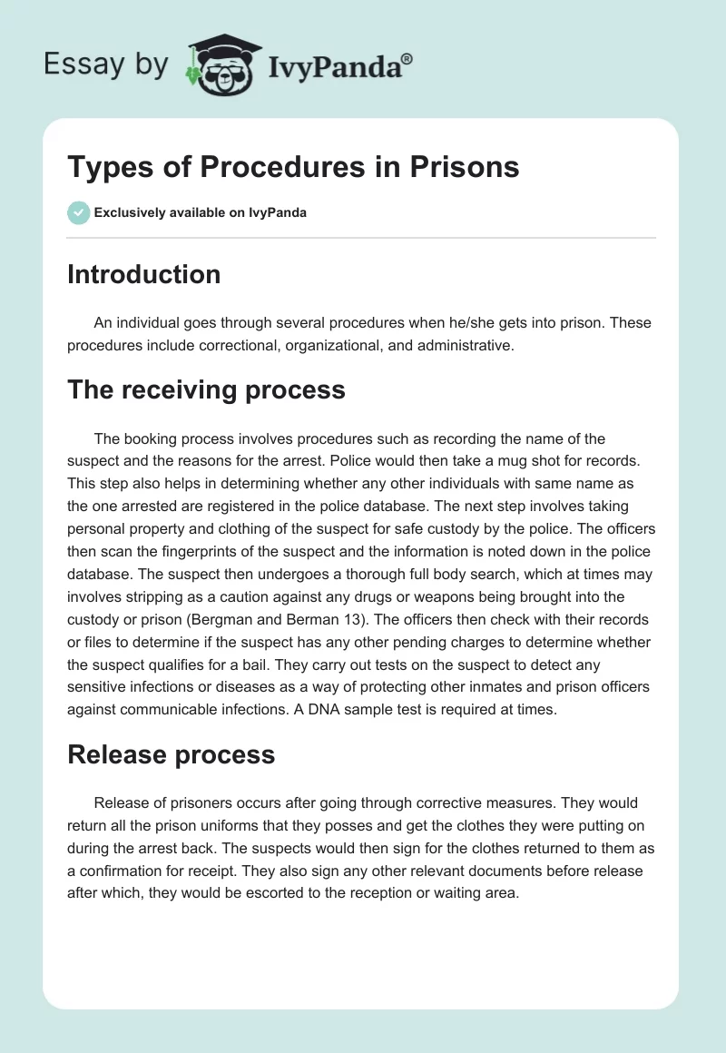Types of Procedures in Prisons. Page 1