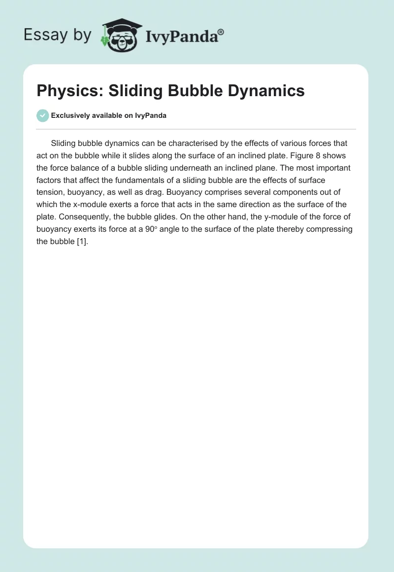 Physics: Sliding Bubble Dynamics. Page 1