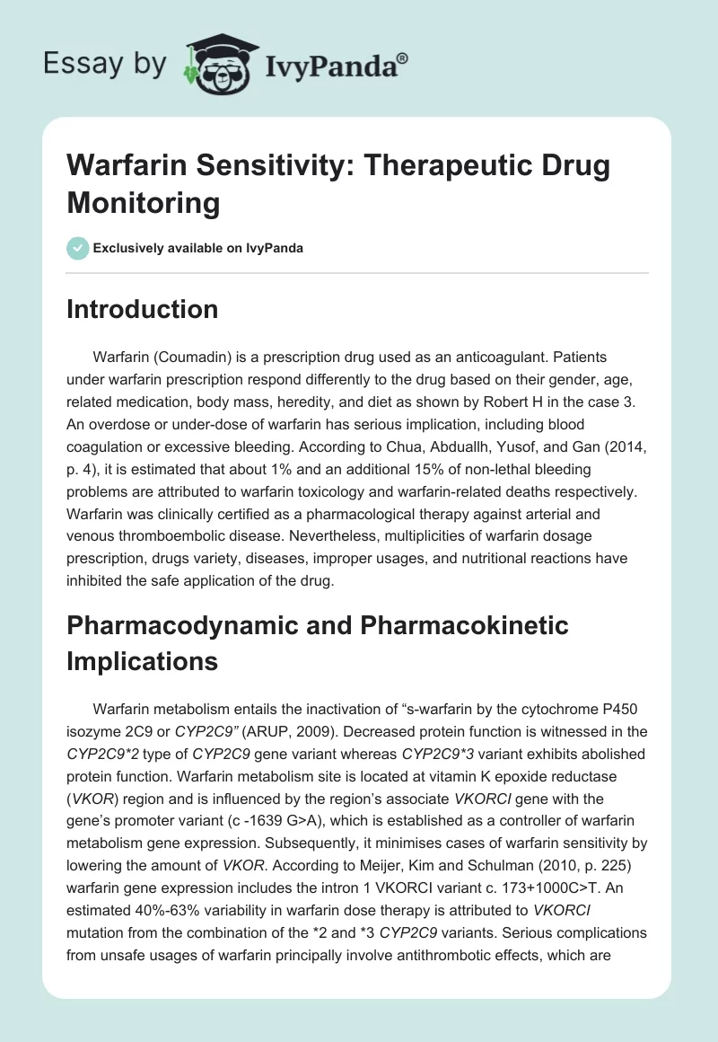 Warfarin Sensitivity: Therapeutic Drug Monitoring. Page 1