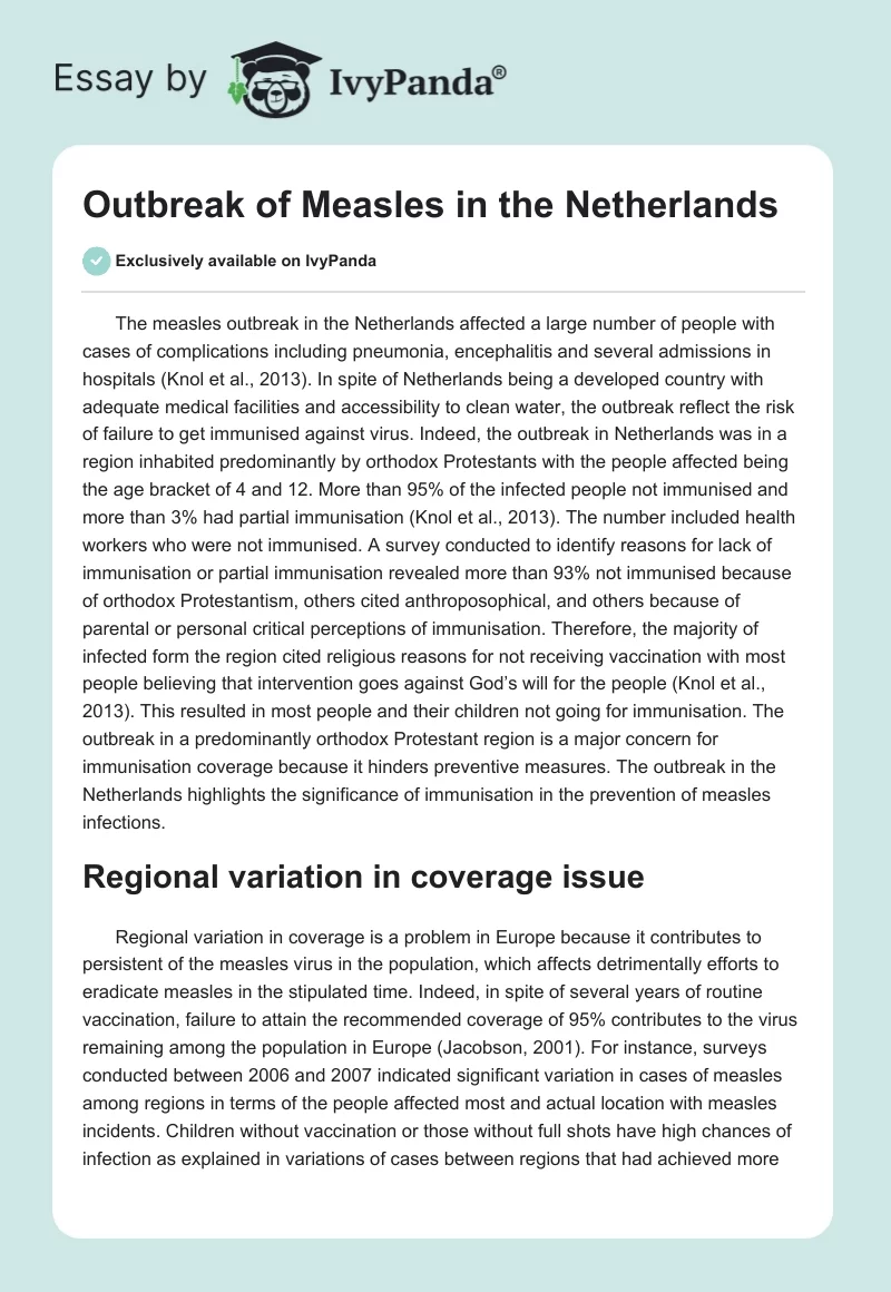 Outbreak of Measles in the Netherlands. Page 1