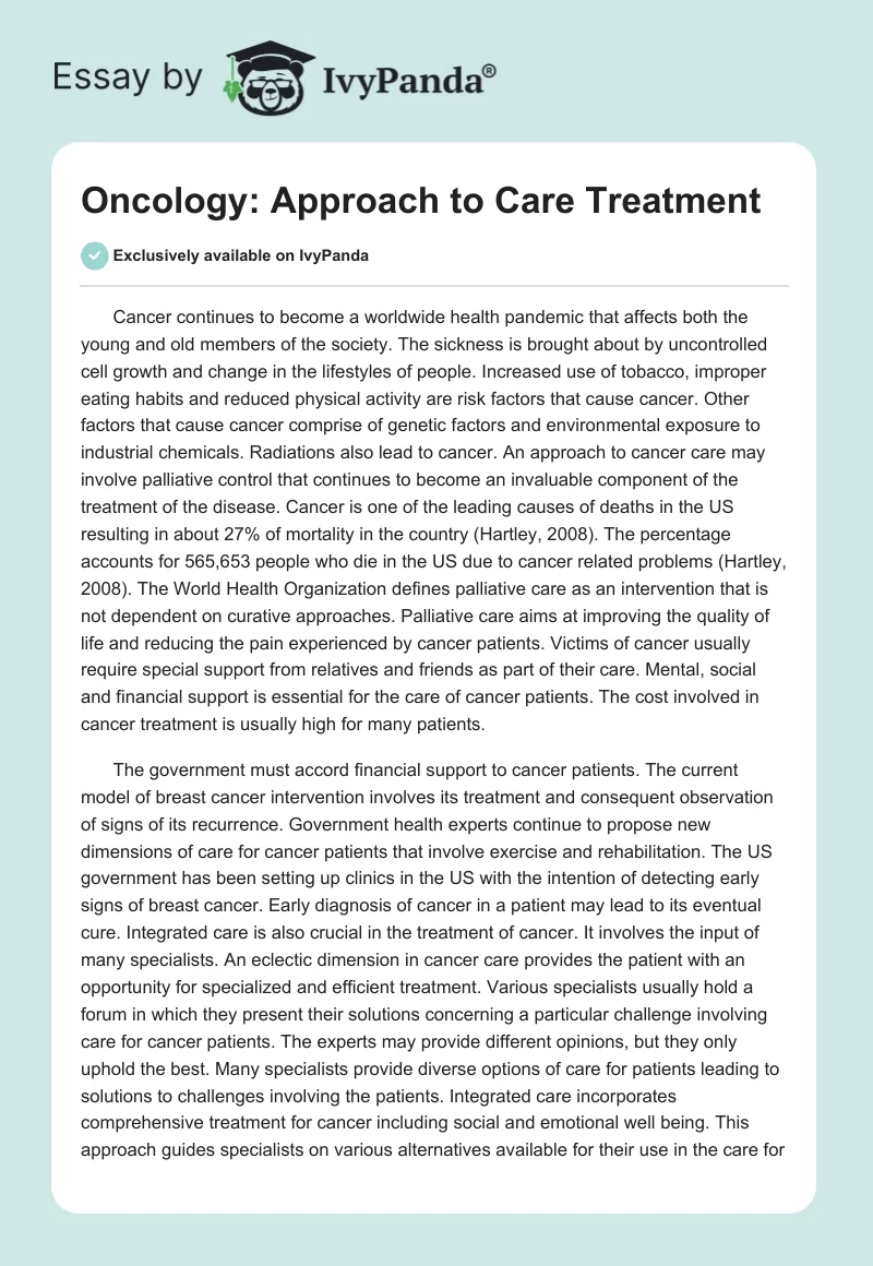Oncology: Approach to Care Treatment. Page 1
