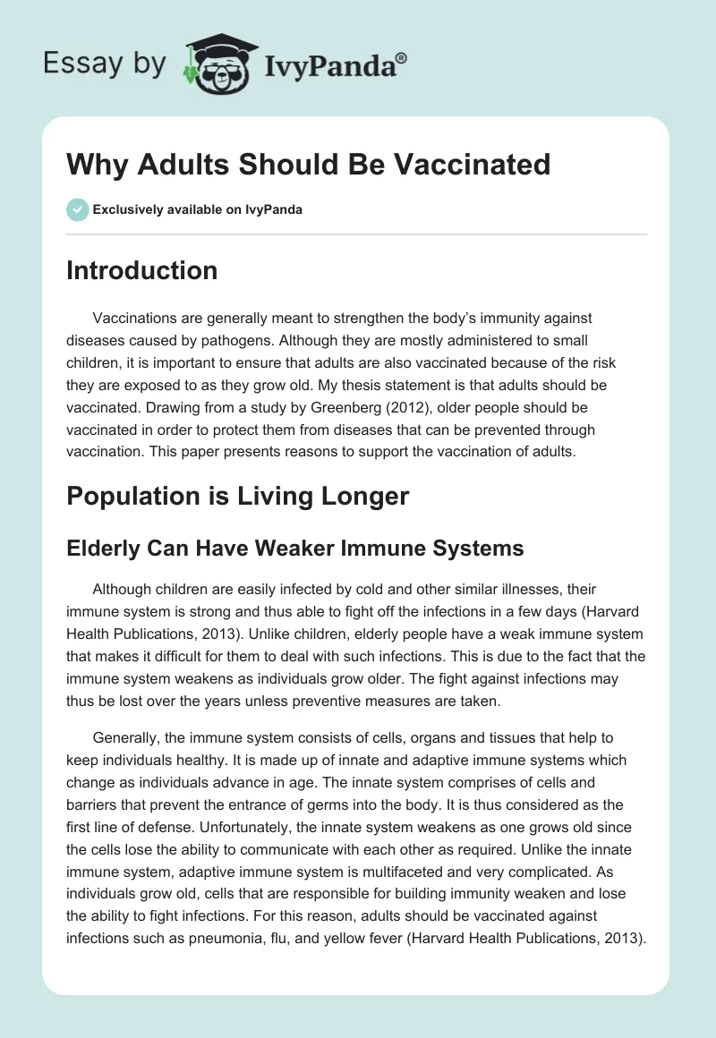 Why Adults Should Be Vaccinated. Page 1