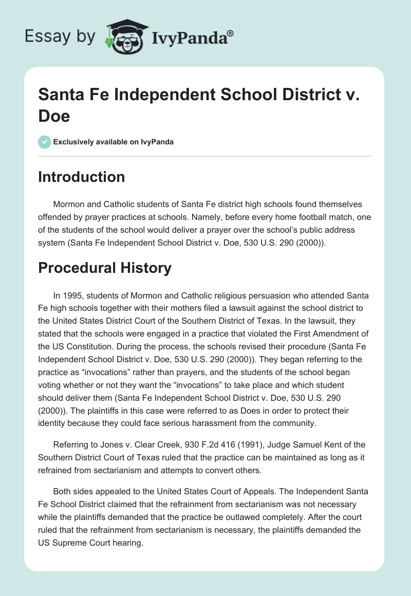 Santa Fe Independent School District v. Doe. Page 1