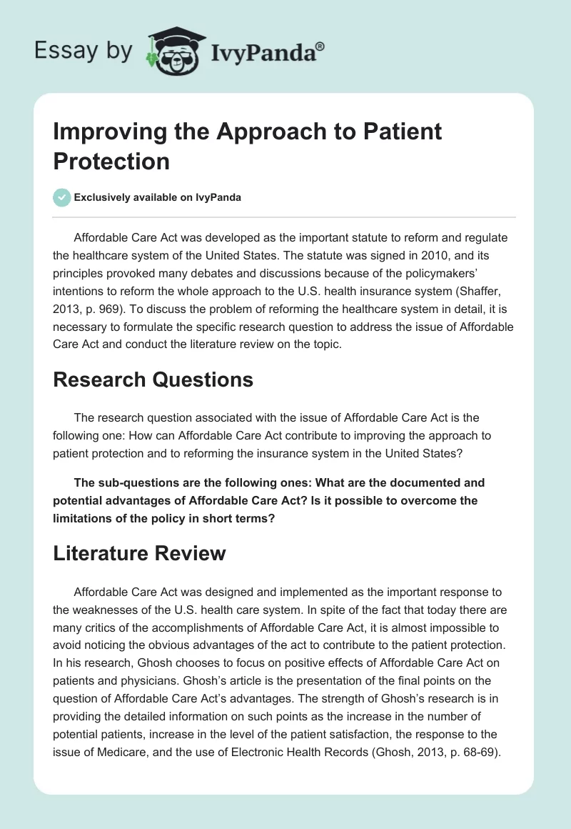 Improving the Approach to Patient Protection. Page 1