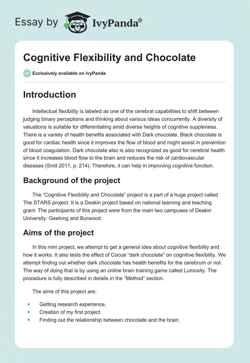 Cognitive Flexibility and Chocolate. Page 1