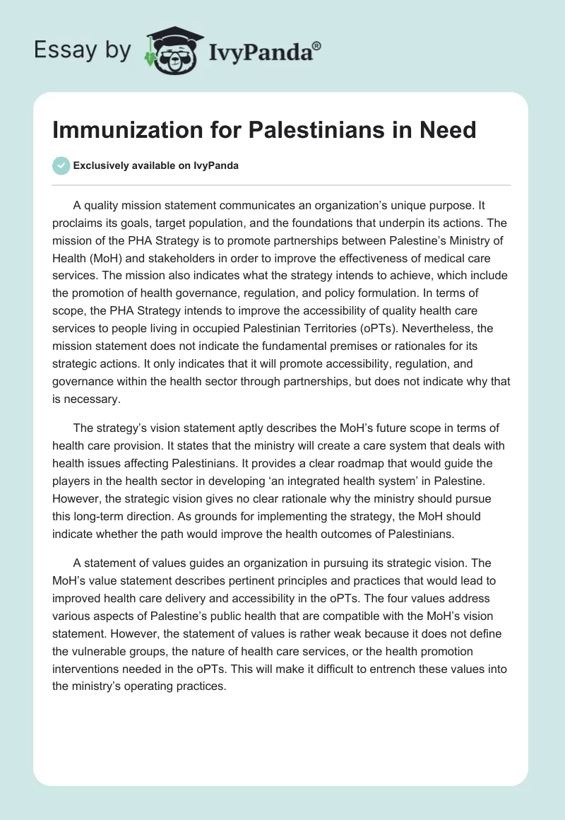 Immunization for Palestinians in Need. Page 1