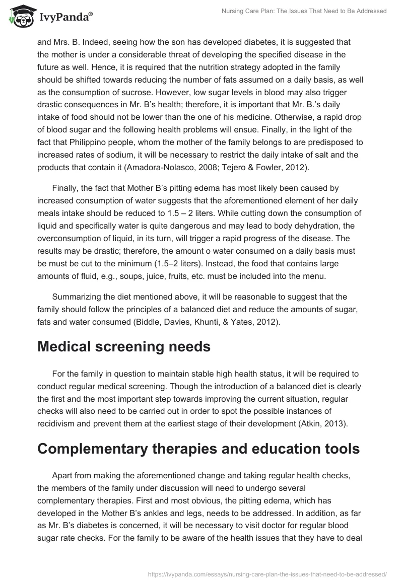 Nursing Care Plan: The Issues That Need to Be Addressed. Page 2