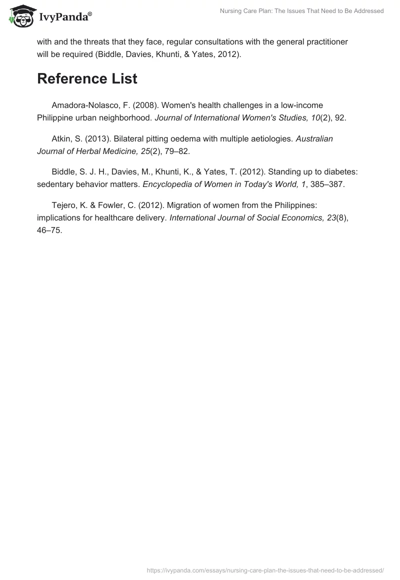 Nursing Care Plan: The Issues That Need to Be Addressed. Page 3