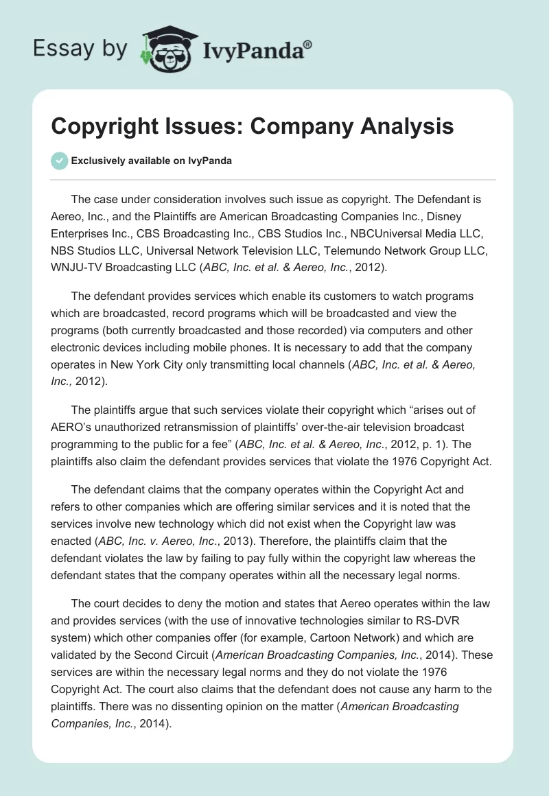 Copyright Issues: Company Analysis. Page 1