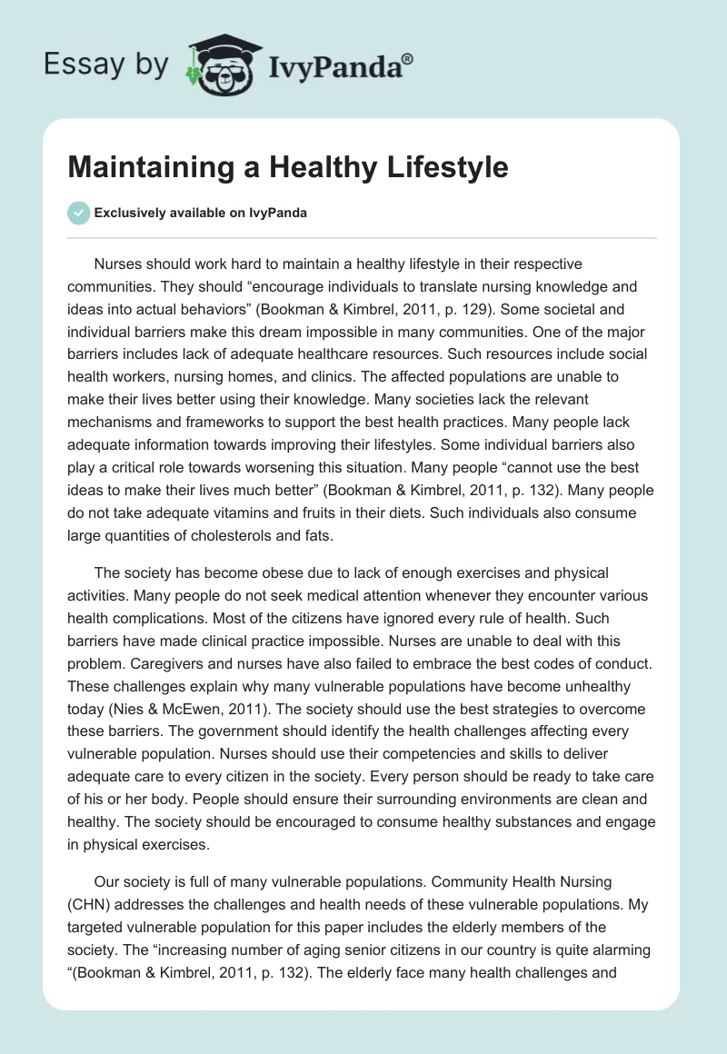 Maintaining a Healthy Lifestyle. Page 1