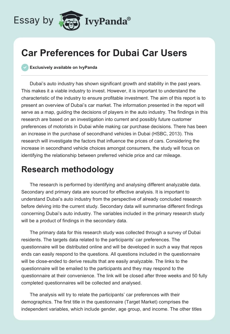 Car Preferences for Dubai Car Users. Page 1