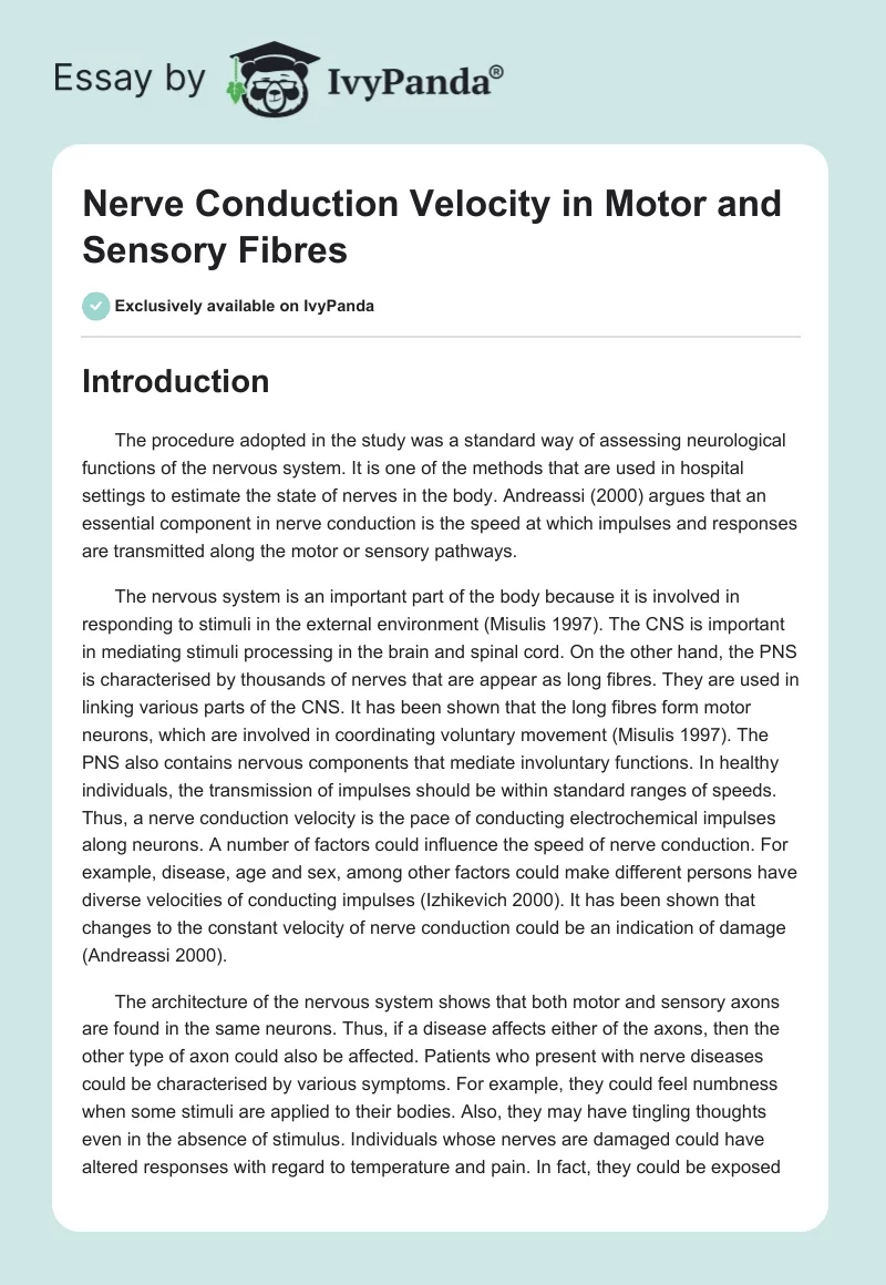 Nerve Conduction Velocity in Motor and Sensory Fibres. Page 1