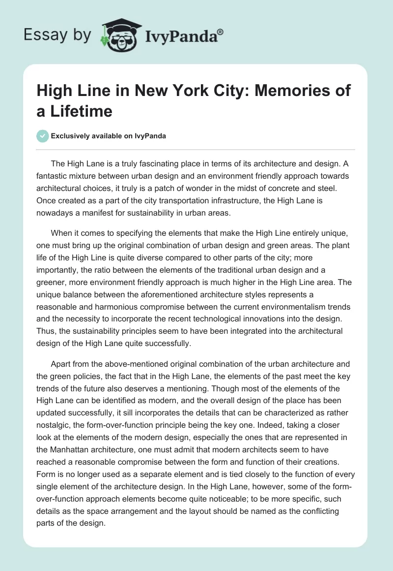 High Line in New York City: Memories of a Lifetime. Page 1