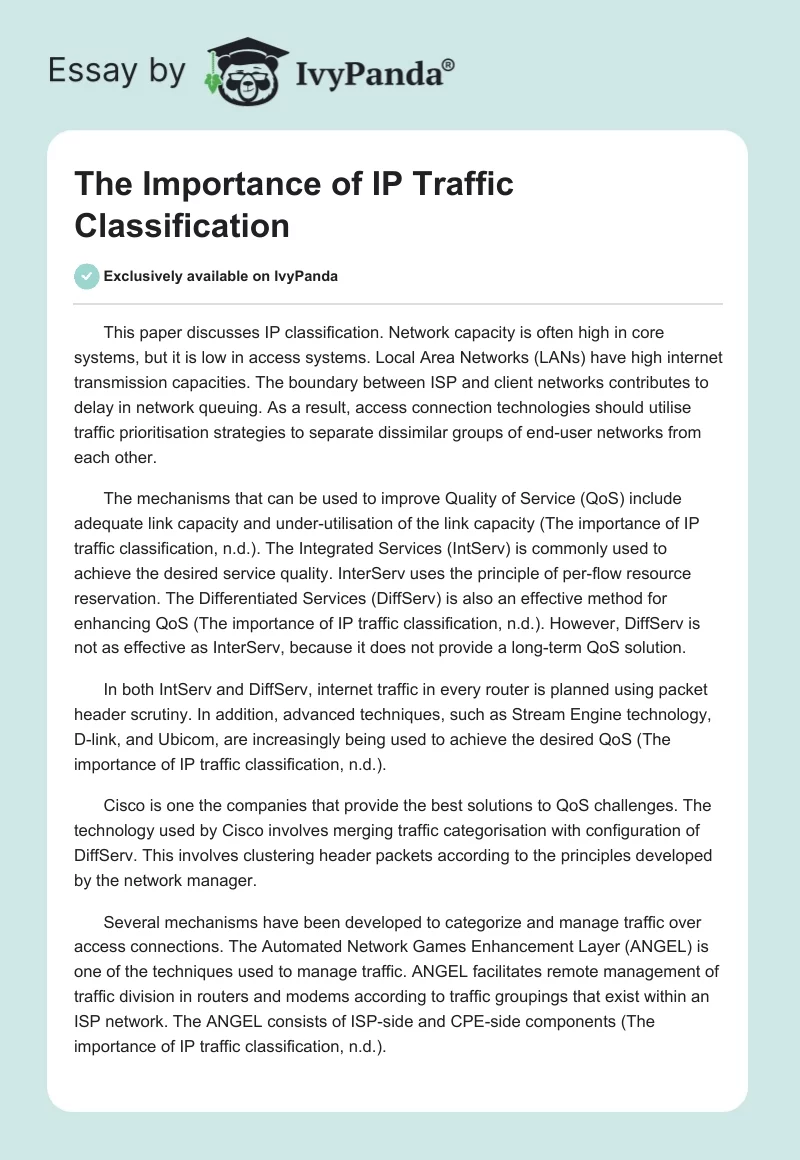 The Importance of IP Traffic Classification. Page 1