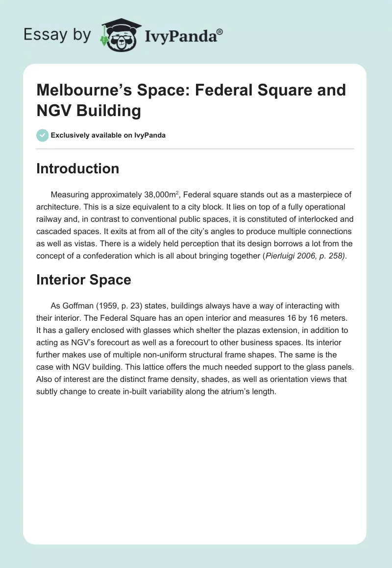 Melbourne’s Space: Federal Square and NGV Building. Page 1