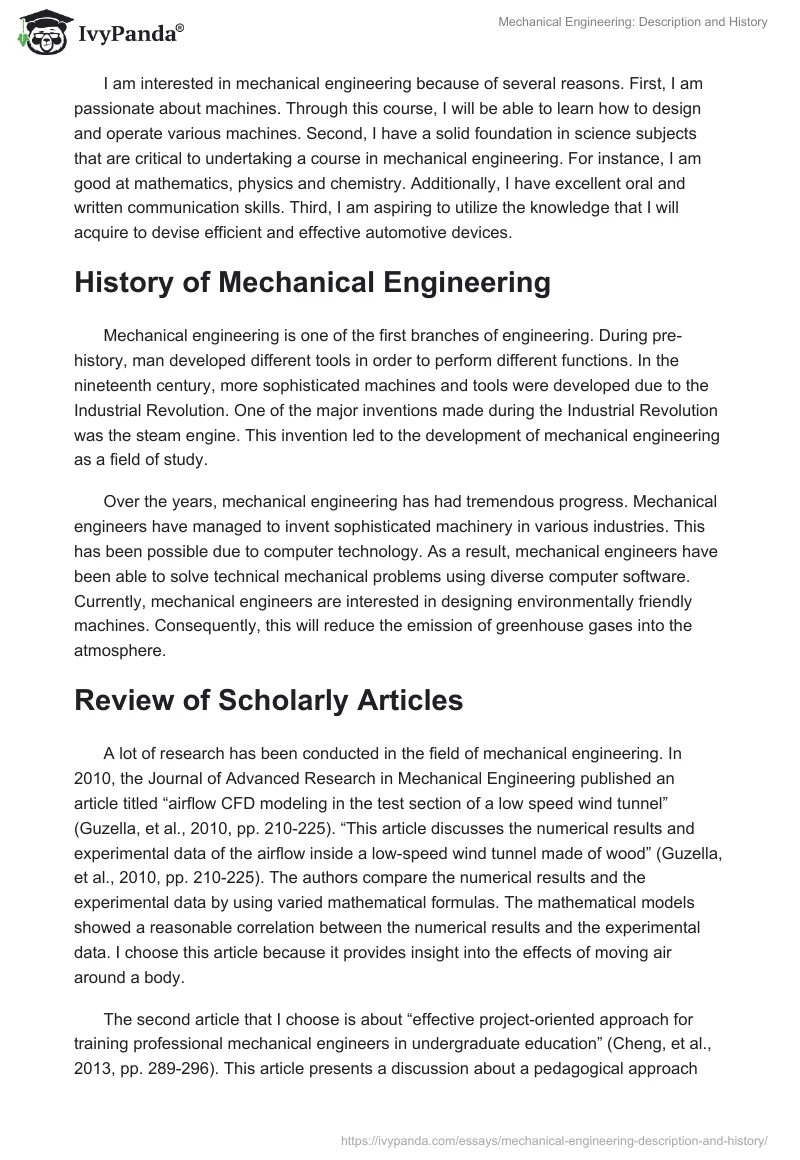 Mechanical Engineering: Description and History. Page 2