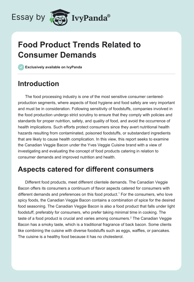Food Product Trends Related to Consumer Demands. Page 1