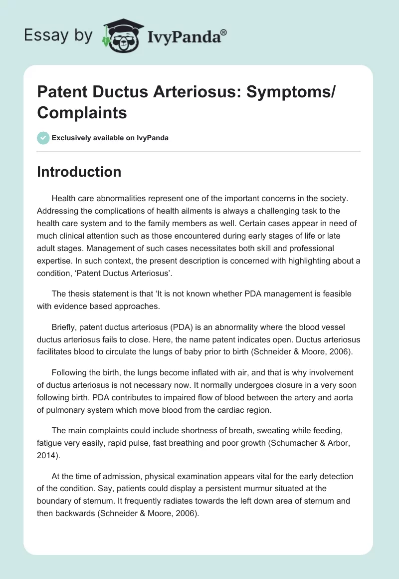 Patent Ductus Arteriosus: Symptoms/ Complaints. Page 1