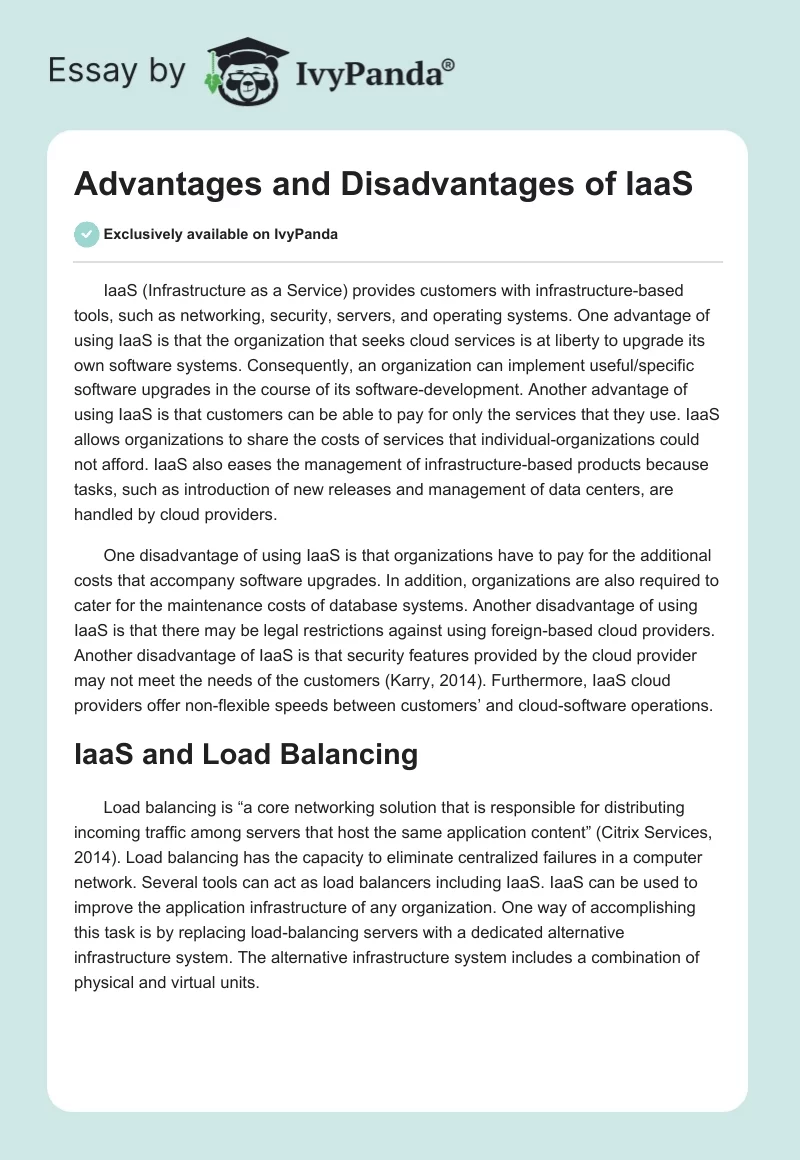 Advantages and Disadvantages of IaaS. Page 1