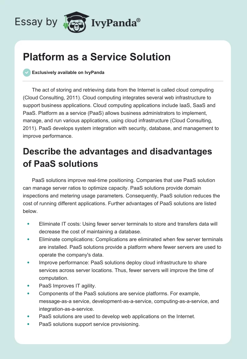 Platform as a Service Solution. Page 1