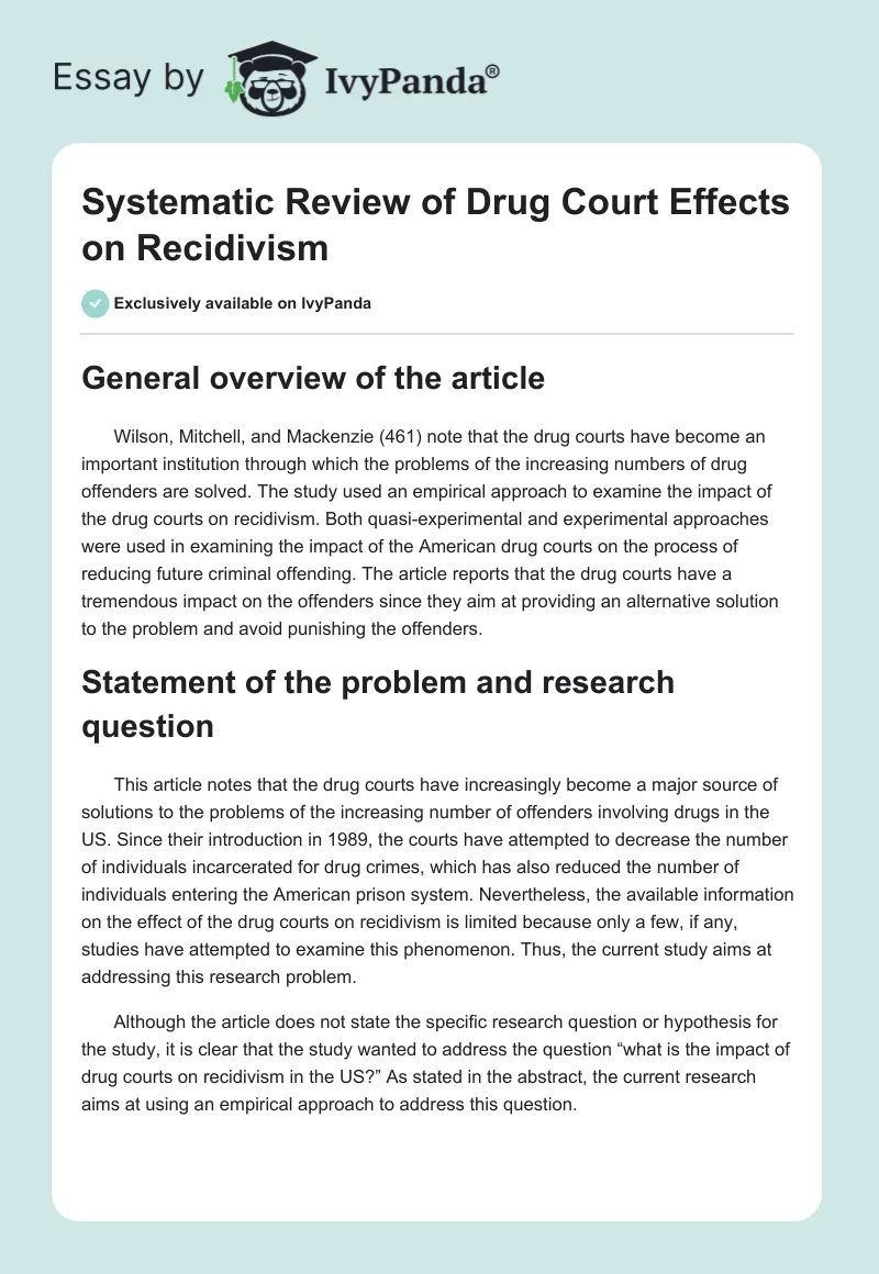 Systematic Review of Drug Court Effects on Recidivism. Page 1