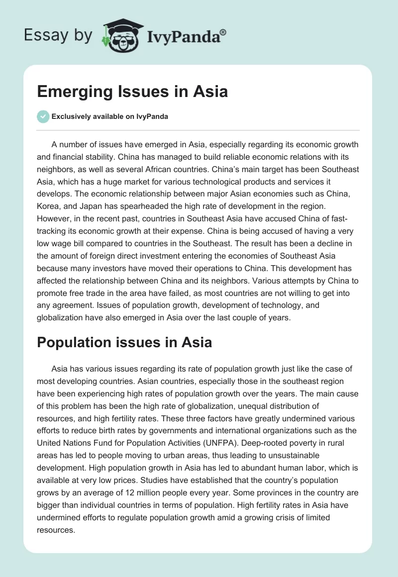 Emerging Issues in Asia. Page 1