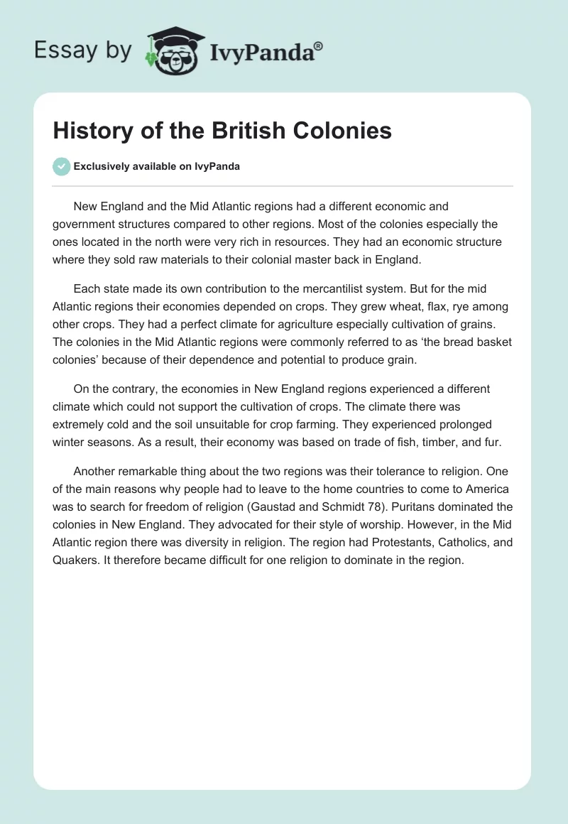 History of the British Colonies. Page 1